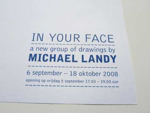 Michael Landy – In Your Face | CI Galerie Paul Andriesse | invitation card | © ambulantdesign Gabriele Götz