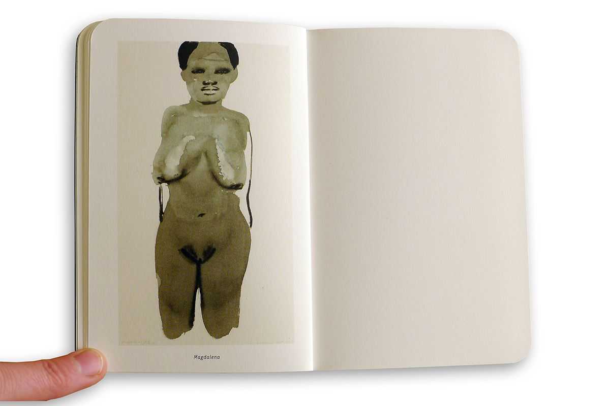 Marlene Dumas – Merchandising material: notebook (spread with drawing by Fiona Tan) | © ambulant design – Gabriele Götz