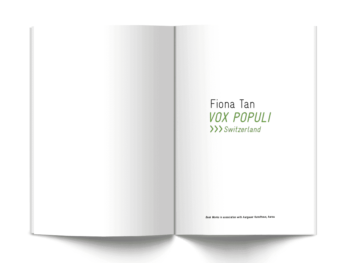 Fiona Tan – Vox Populi Switzerland | book (title page) © ambulantdesign Gabriele Götz