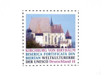 Stamp design ”Kirchenburg von Birthälm“