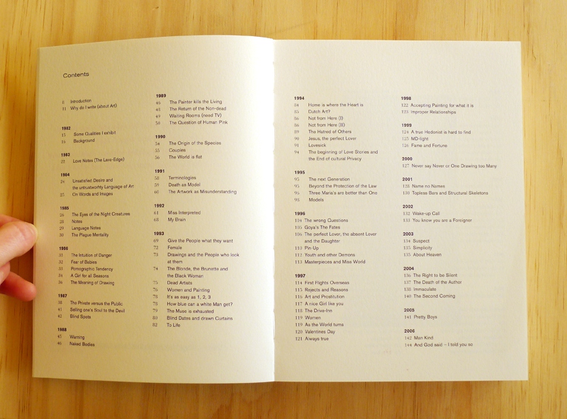 Marlene Dumas: 'Sweet Nothings. Notes and Texts 1982–2014' (table of contents) / © Gabriele Götz